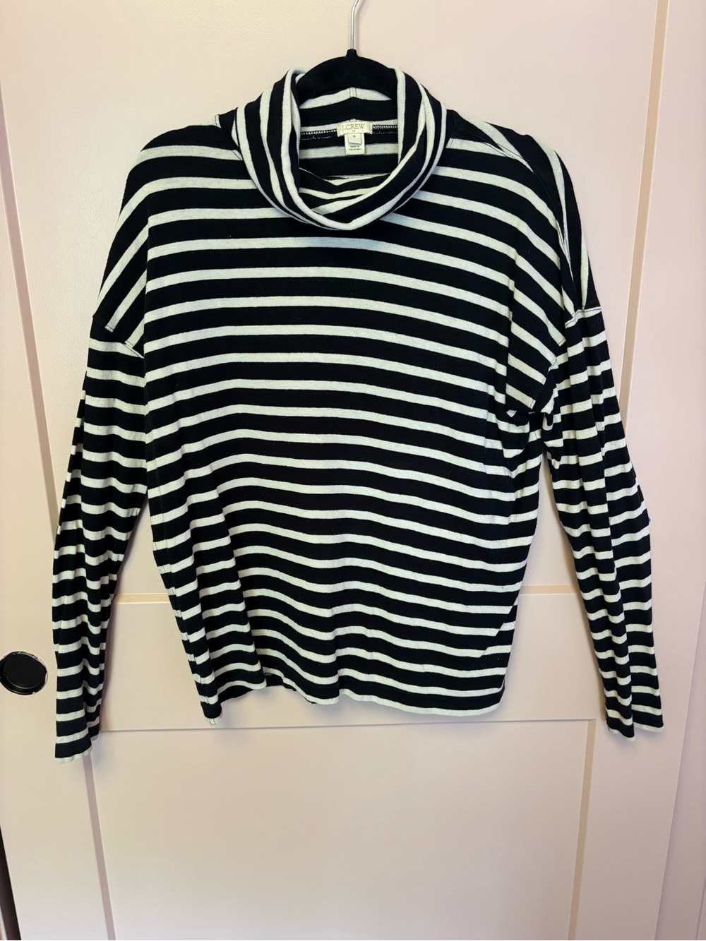J.Crew Factory Black Cream Striped 100% Cotton Turtleneck Sweater Classic Staple